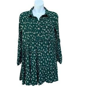 Blue Rain Hunter Green Longsleeve Dress with White Floral Accents